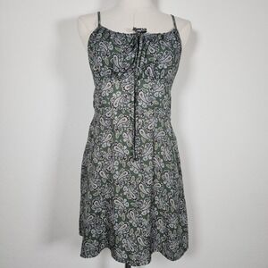 Camellia Green Paisley Print Milkmaid Dress Tie Front Womens L